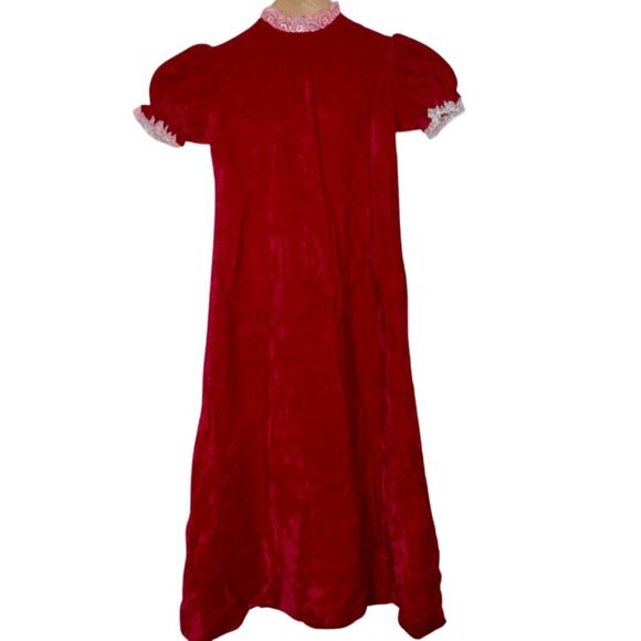Vintage Little Girls Long Maxi Length Velvet Christmas Dress w. Bubble sleeves 6 - Picture 1 of 9